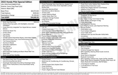 2022 Honda Pilot Special Edition
