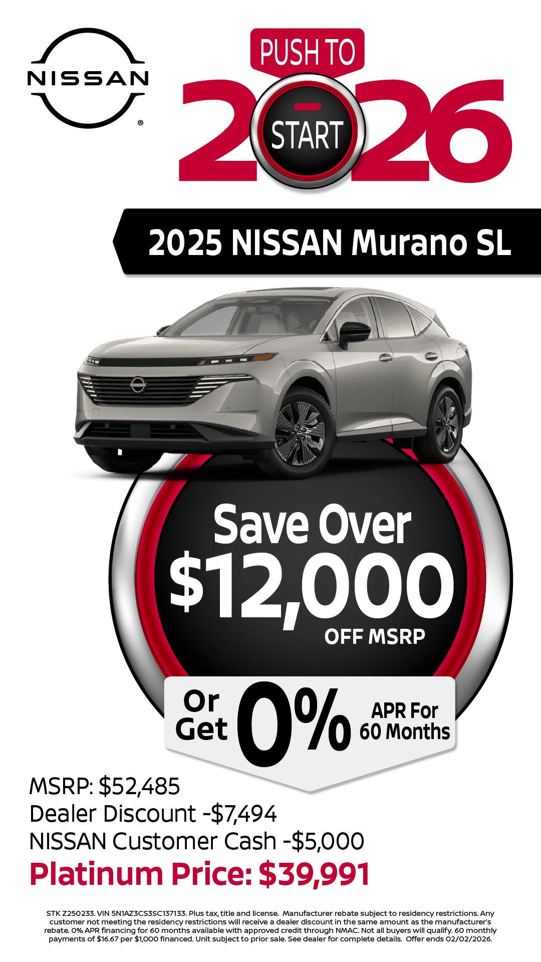 Shop $12,000 Off MSRP on 2025 Nissan Murano SL!