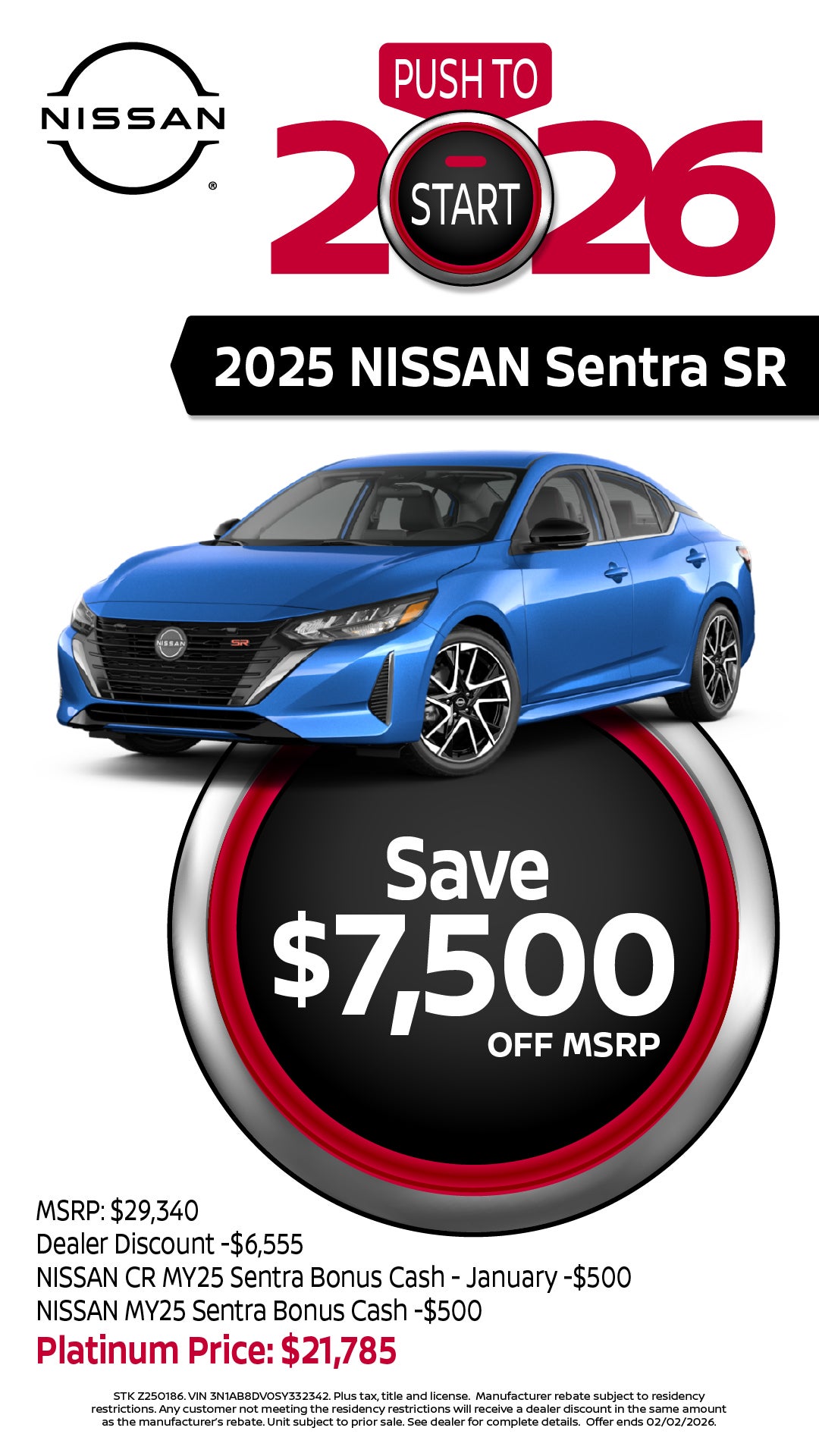 Shop $7,500 Off MSRP on 2025 Nissan Sentra!