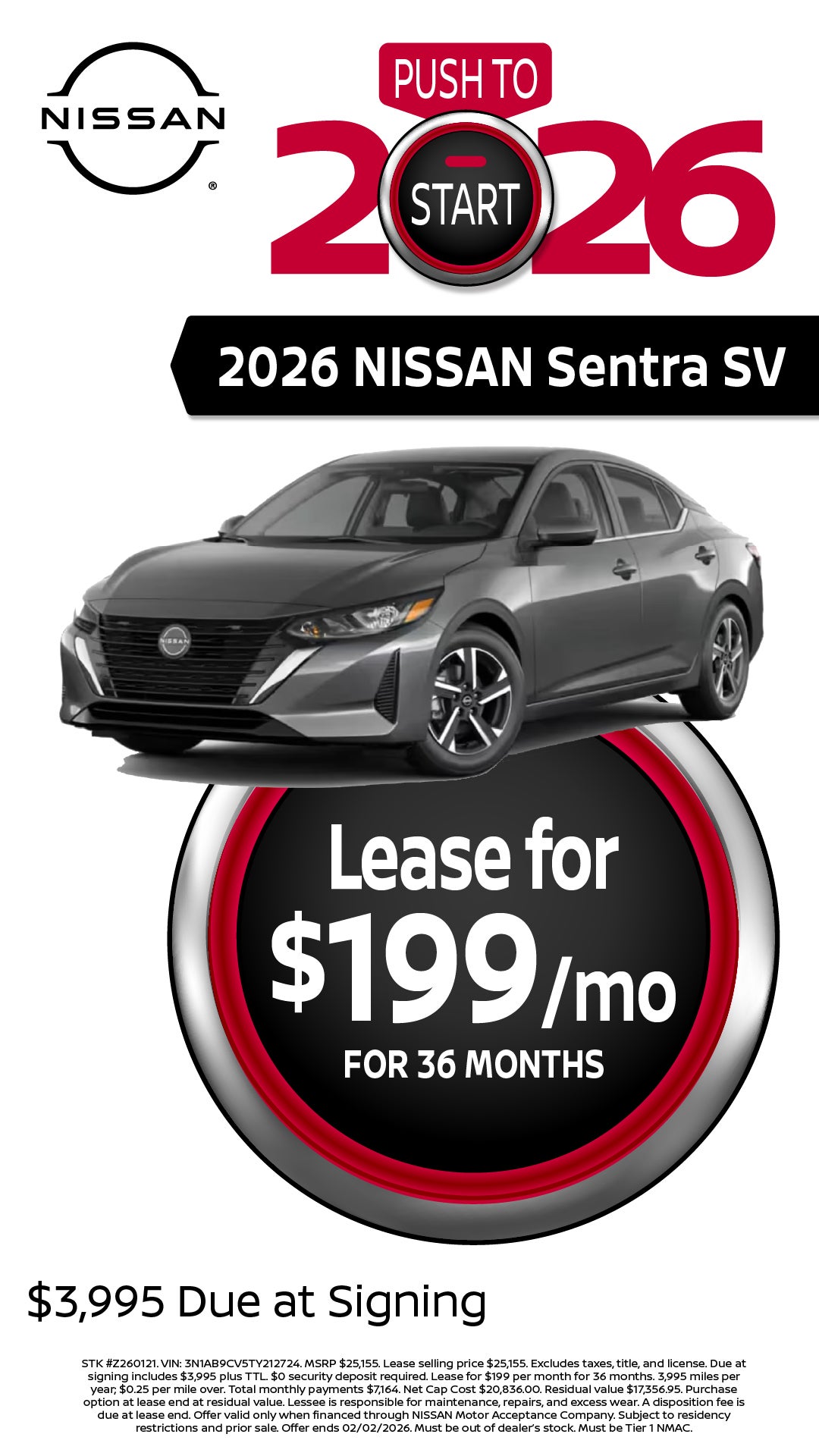 Shop $199/mo Lease Special on 2026 Nissan Sentra!