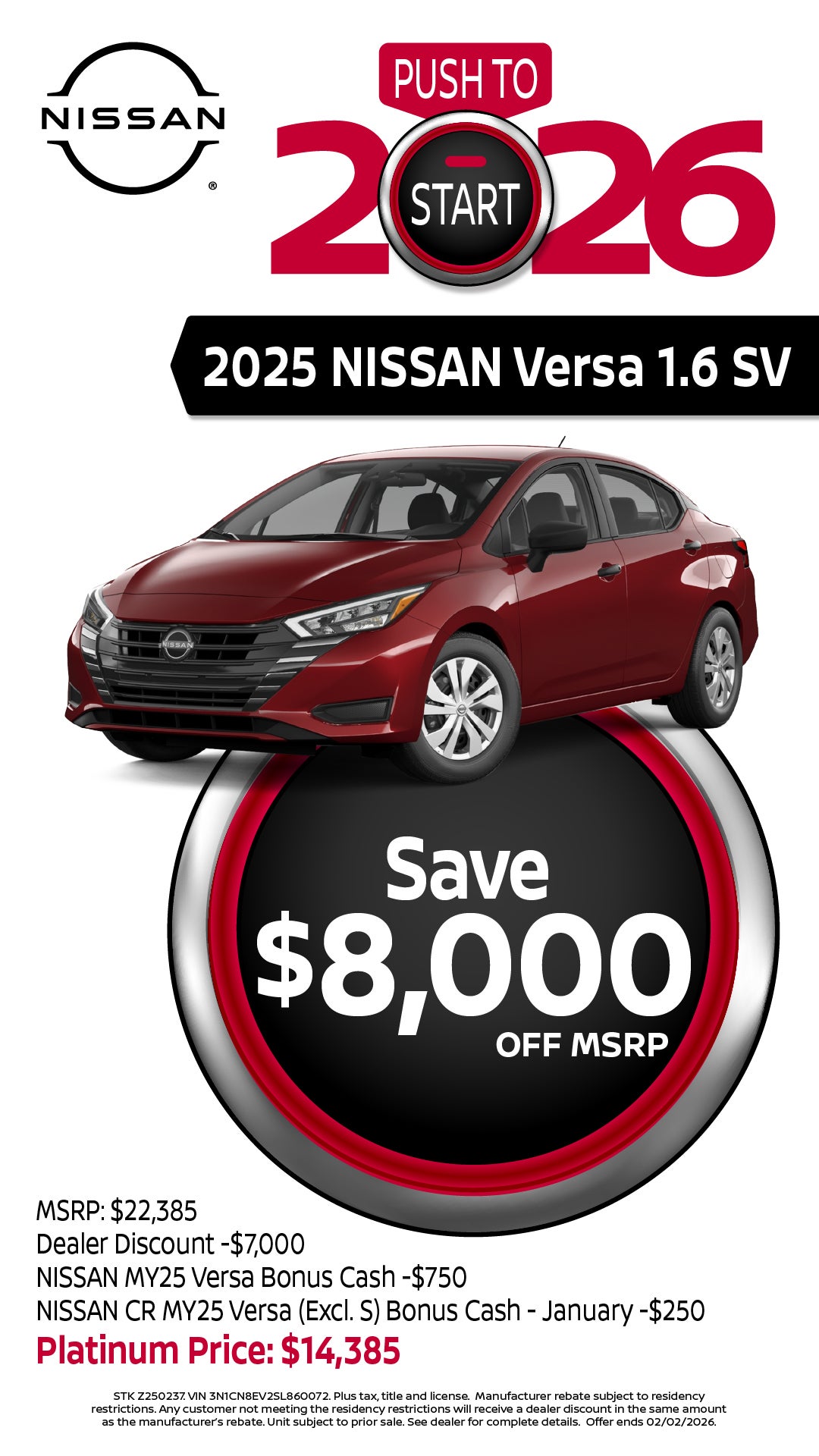Shop $8,000 Off MSRP on 2025 Nissan Versa!