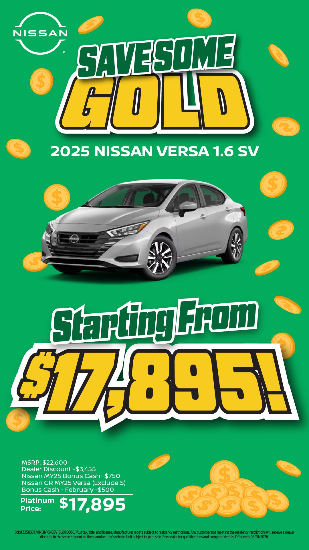 2025 Nissan Versa SV from $17,895!